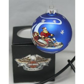 Harley Davidson Christmas Ball Ornament 2007 Blue Santa On Trike