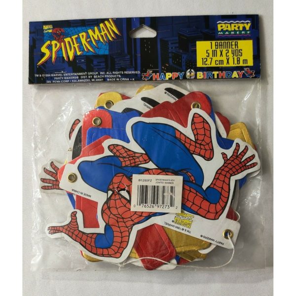Vintage Marvel Comics Spider-Man Happy Birthday Banner 1994 Party Makers