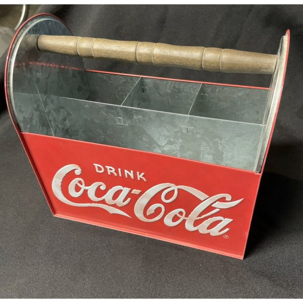 2003 Coca-Cola Galvanized Steel Metal Utensil Caddy The Tin Box Company