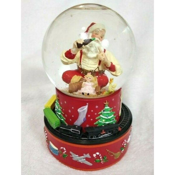 2001 Hallmark Coca-Cola Santa Musical Snow Globe With Moving Train Plays Tune "I'd Like To Teach The World To Sing"