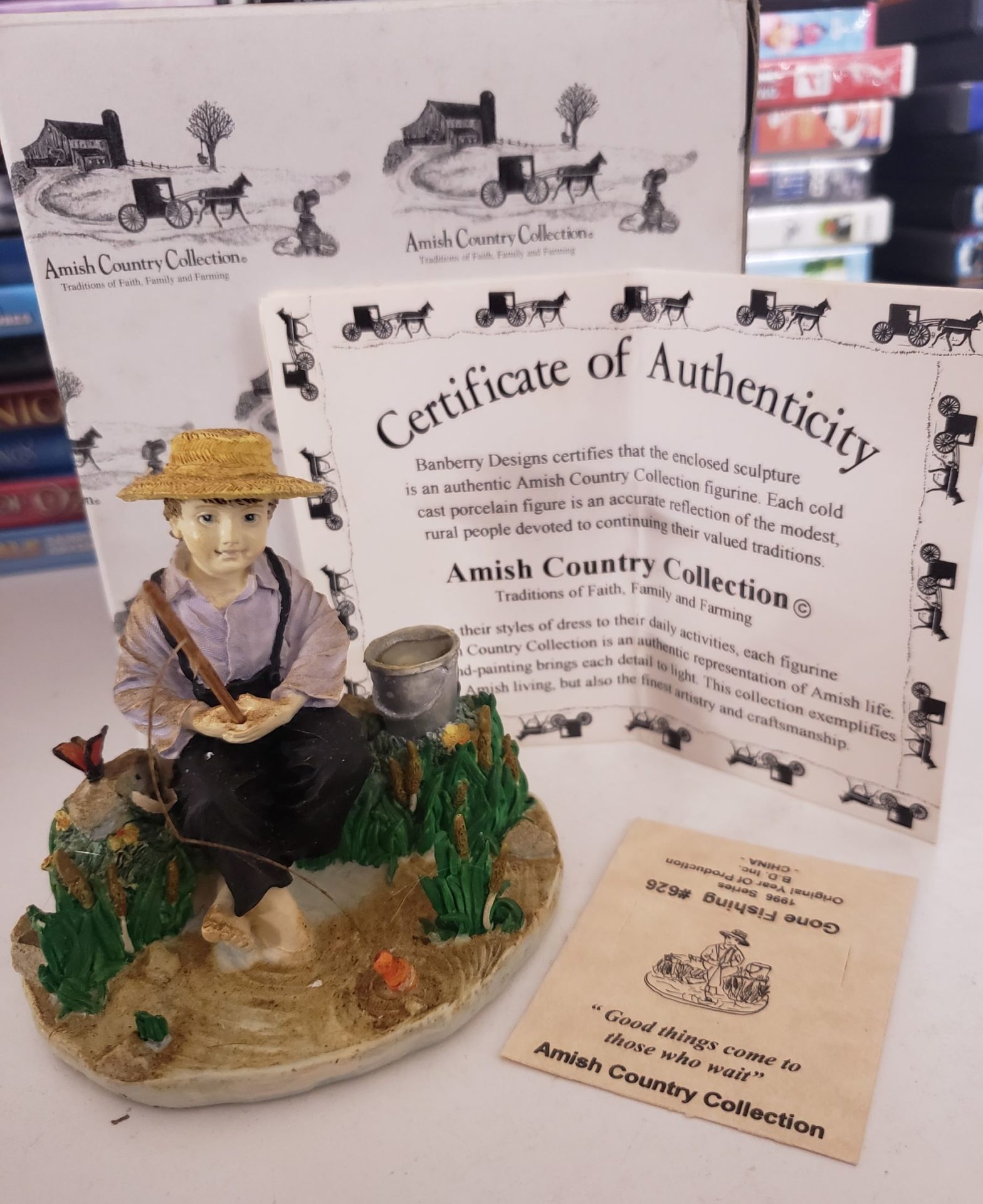 1996 Amish Country Collection Gone Fishing #626 Amish Boy Fishing  Figurine - Nokomis Bookstore & Gift Shop