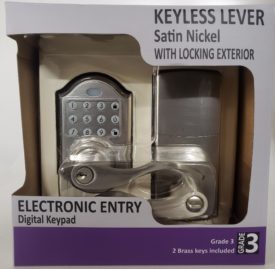 Keyless Lever With Locking Exterior / Electronic Entry Digital Keypad Satin Nickel