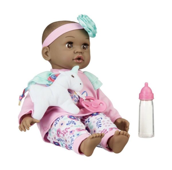 My Sweet Love 14" African-American Baby Doll 4pc Toy Set With Unicorn & Bottle