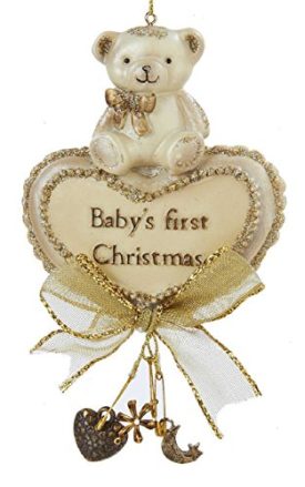 Kurt Adler Resin babys First Christmas Bear W/heart Ornament