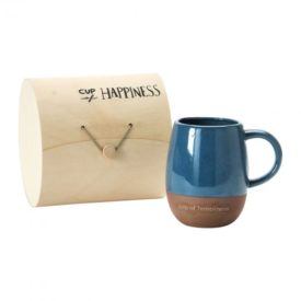 Stoneware Mug In Wood Box - Cup Of Happiness