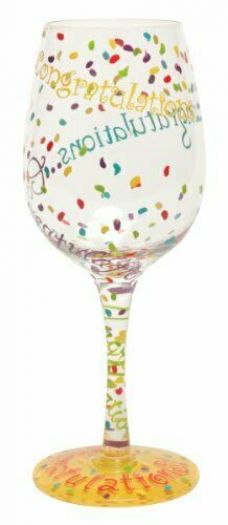 Designs by Lolita “Congratulations” Hand-painted Artisan Wine Glass, 15 oz.