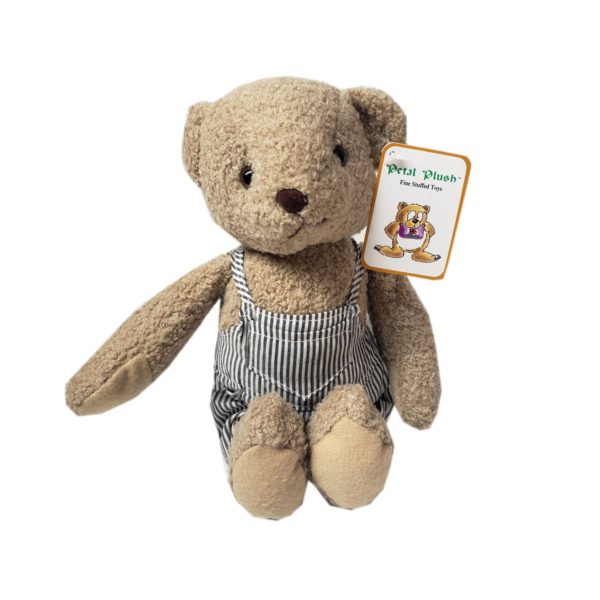 Classic Teddy Bear In Striped Overalls by Petal Plush 12