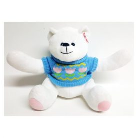 Betallic White Teddy Bear Plush 9 Blue Floral Knit Sweater