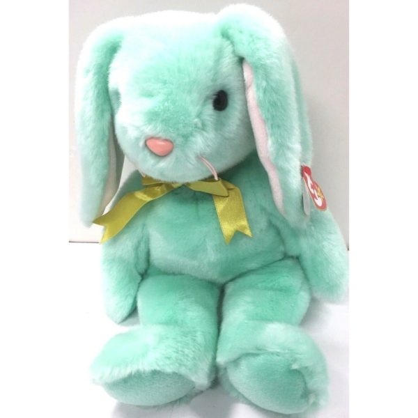 Ty Beanie Buddy - HIPPITY The Pastel Green Easter Bunny Yellow Ribbon +Gasport 1998 Plush