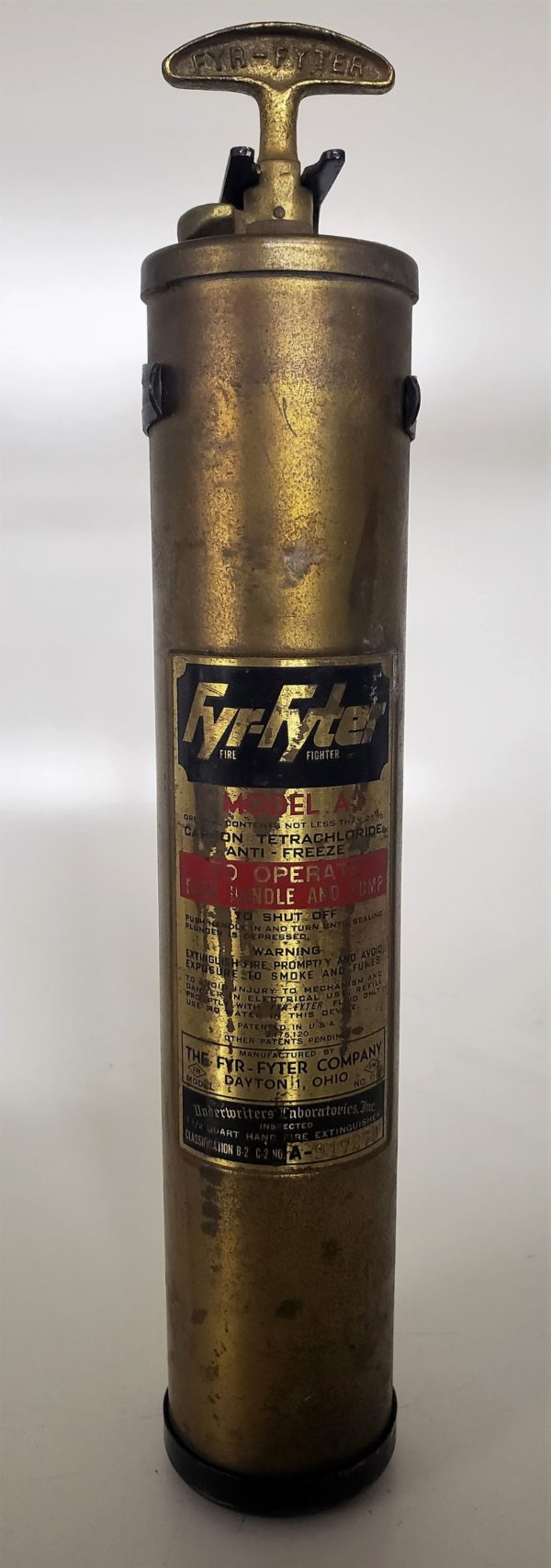 Vintage Circa 1920s-1930s 13" Brass Fyr-Fyter Fire Extinguisher Model A Empty