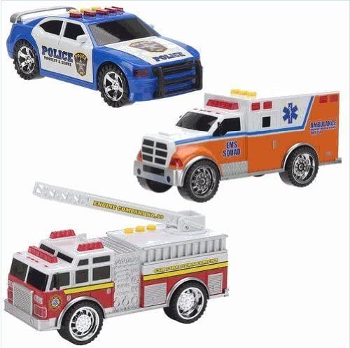 Fast Lane Emergency Vehicles - Police Car, Fire Engine, and Ambulance (3 Pack)