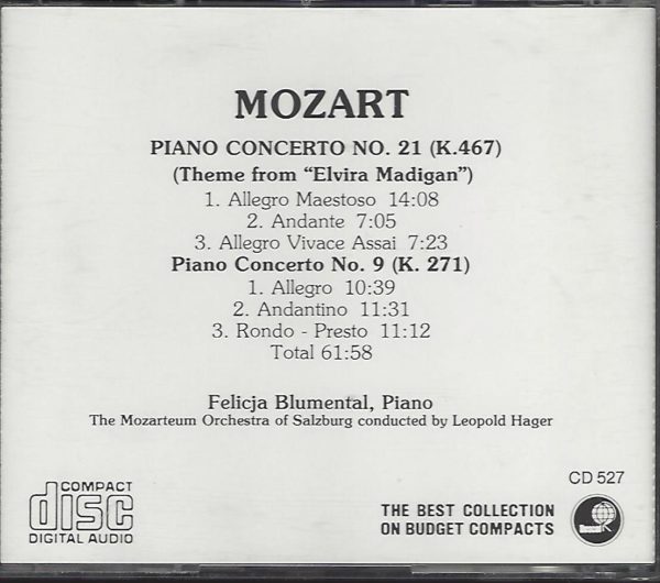 Piano Concerto No. 21 and 9 (Music CD)