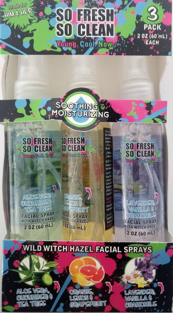 So Fresh So Clean 3 Pack Wild Witch Hazel Facial Sprays, For Him & Her - Soothing & Moisturizing