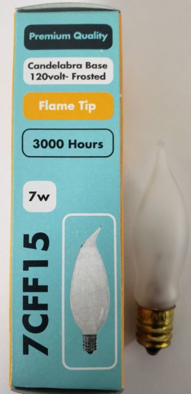 7W 120V Frosted Flame Bent Tip Decorative Bulb, Candelabra Base 7CFF15
