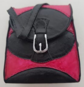 Miniature Purse Figurine - Hot Pink & Black Handbag w/ Silver Buckle