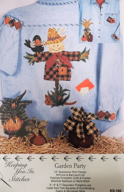 Vintage Pattern KS-185 Keeping You In Stitches Garden Party Scarecrow Applique Shirt Pattern