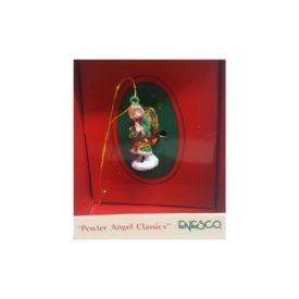 Vintage 1989 Enesco Small Wonders Pewter Angel Classics Miniature Ornament - Green & Pink Cloak
