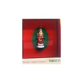 Vintage 1989 Enesco Small Wonders Pewter Angel Classics Miniature Ornament - Pink Head Scarf, Red Dress
