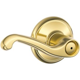 Schlage F40VFLA605 Flair Door Lever Bed & Bath Privacy Lock, Bright Brass