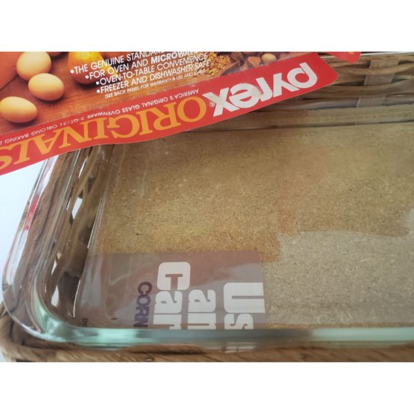 Pyrex Baker in a Basket 3 QT Casserole Dish w/Woven Basket Leather Handles  #2330