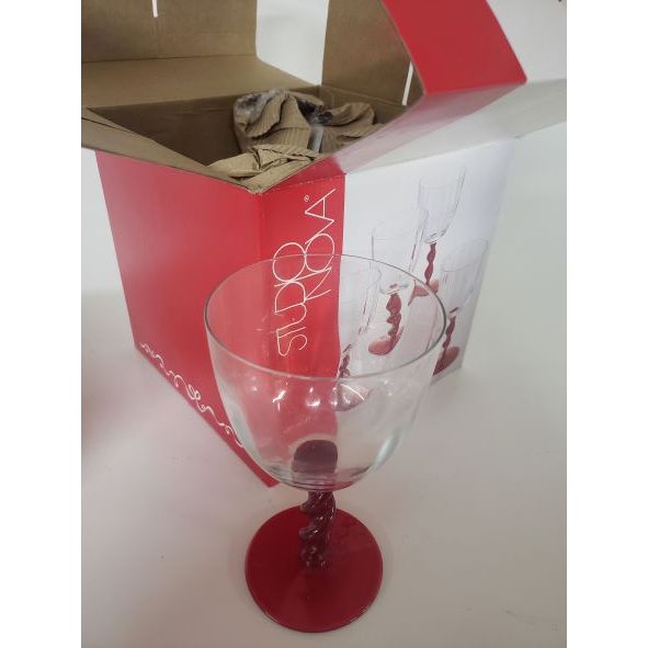 Studio Nova Holiday Wrapping Red Twisted Stem Clear Glass Goblet VHW40 / 401 Set of 4