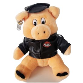 Harley Davidson Plush Hog Pig 1993 13” Faux Leather Hat & Jacket Logo Front Back