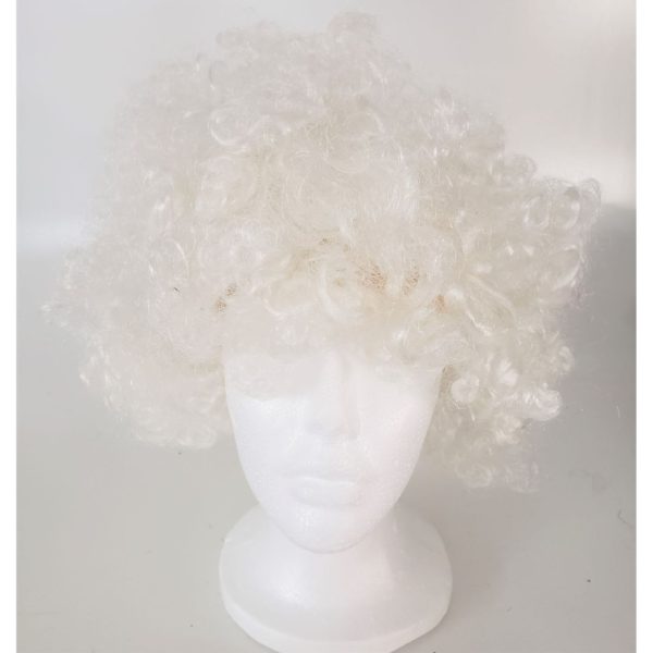 Curly Clown Colorful White Novelty Wig Hair For Halloween, Parties and More. Adult & Teen.