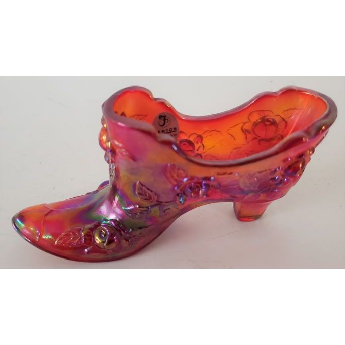 Vintage Collectible Fenton Iridescent Red Cabbage Rose Art Glass Slipper Nokomis Bookstore