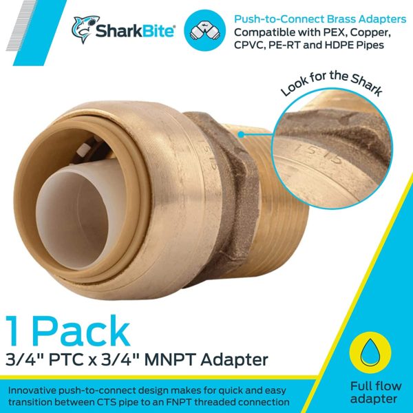 SharkBite 3/4 in. Push x 3/4 in. Dia. MPT Brass Connector U134LFA-Pack of 1