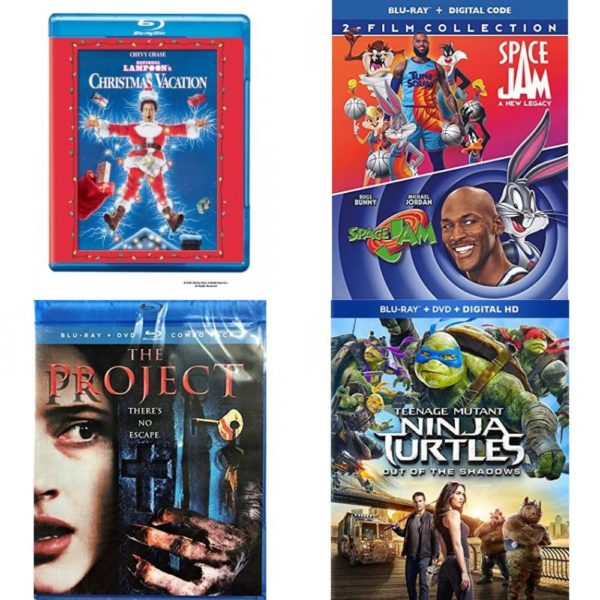 DVD Assorted Movies Blu-ray 4 Pack Fun Gift Bundle: National Lampoon's Christmas Vacation  Double Feature: Space Jam/Space Jam: A New Legacy DBFE Blu-ray + Digital  The Project aka Cold Comfort  +  Combo Pack  Teenage Mutant Ninja Turtles: Out Of The Shadows