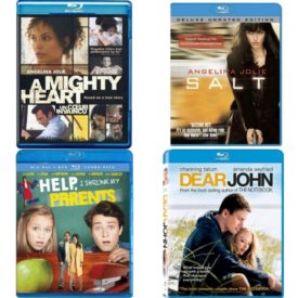 DVD Assorted Movies Blu-ray 4 Pack Fun Gift Bundle: A mighty Heart Blu-ray, 2007, Bilingual Packaging  Salt Deluxe Unrated Edition  Help, I Shrunk My Parents BD/  Dear John