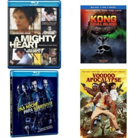 DVD Assorted Movies Blu-ray 4 Pack Fun Gift Bundle: A mighty Heart Blu-ray, 2007, Bilingual Packaging  WarnerBrothers Kong: Skull Island BD  Una Noche Para Sobrevivir  Voodoo Apocalypse  +  Combo Pack