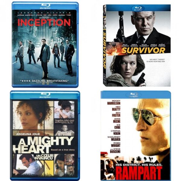 DVD Assorted Movies Blu-ray 4 Pack Fun Gift Bundle: Inception  Survivor  A mighty Heart Blu-ray, 2007, Bilingual Packaging  Rampart