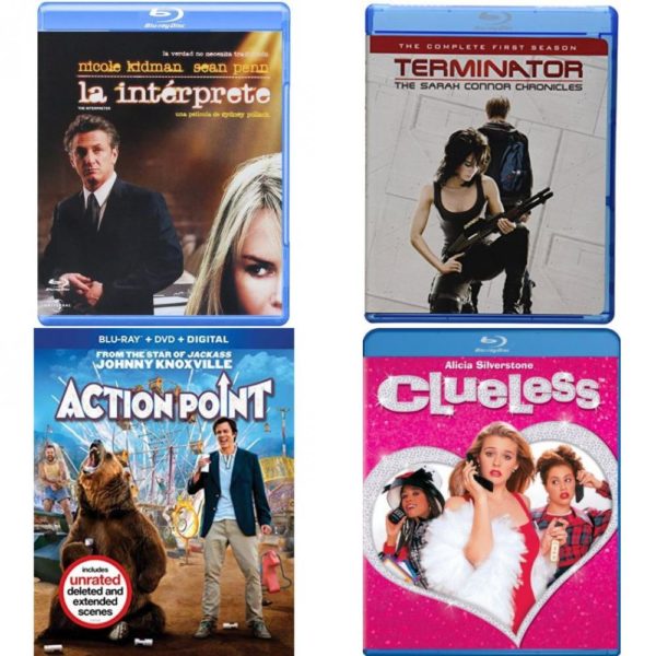 DVD Assorted Movies Blu-ray 4 Pack Fun Gift Bundle: LA INTERPRETE  Terminator: The Sarah Connor Chronicles - Season 1  Action Point  Clueless