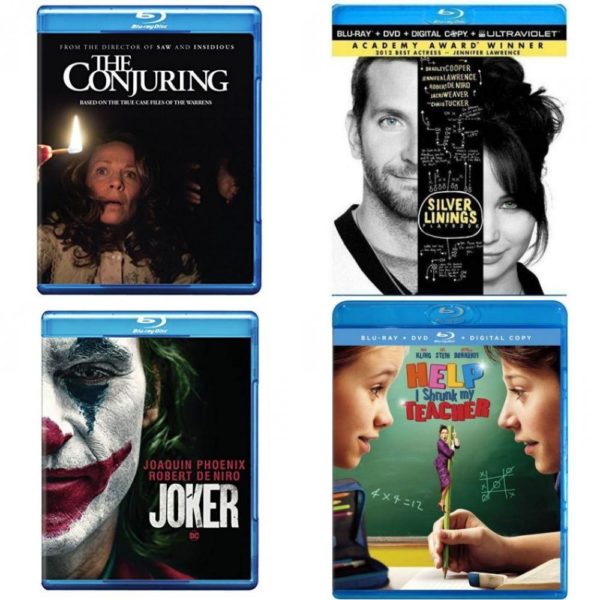 DVD Assorted Movies Blu-ray 4 Pack Fun Gift Bundle: The Conjuring  Silver Lini Br+Dv+Dc  Joker  Help, I Shrunk My Teacher