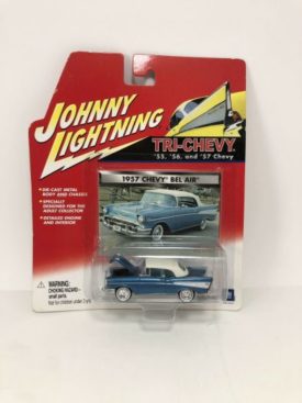 Johnny Lightning Tri Chevy 1957 Chevy Bel Air Blue 1:64 Diecast Collectible
