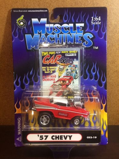 Muscle Machines 1:64 Scale Diecast Collectible Cartoons 1957 Chevy C02-19 Red & White Edelbrock