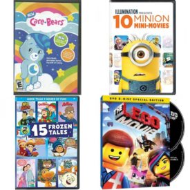 DVD Children's Movies 4 Pack Fun Gift Bundle: Care Bears: The Gift of Caring, Illumination Presents: 10 Minion Mini-Movies, PBS Kids: 15 Frozen Tales, The LEGO Movie