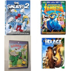 DVD Children's Movies 4 Pack Fun Gift Bundle: The Smurfs 2, Adventures in Zambezia, Babar Helping Hands & The One that Got Away, Ice Age: Dawn of the Dinosaurs