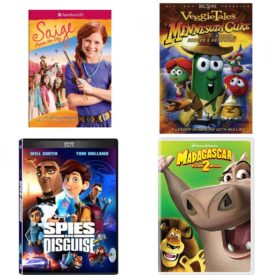 DVD Children's Movies 4 Pack Fun Gift Bundle: American Girl: Saige Paints the Sky, VeggieTales - Minnesota Cuke and the Search for Samsons Hairbrush, Spies in Disguise, Madagascar: Escape 2 Africa