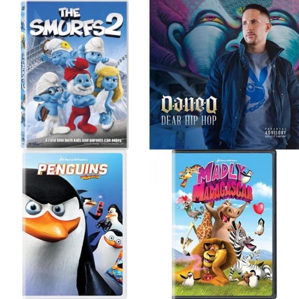 DVD Children's Movies 4 Pack Fun Gift Bundle: The Smurfs 2, Dear Hip Hop, Penguins of Madagascar, Madly Madagascar
