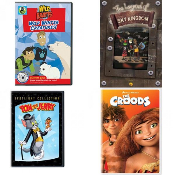 DVD Children's Movies 4 Pack Fun Gift Bundle: Wild Kratts: Wild Winter Creatures!, The Legend of the Sky Kingdom, Tom and Jerry: Spotlight Collection, The Premiere Volume, The Croods