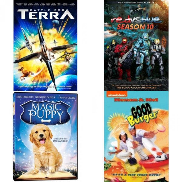 DVD Children's Movies 4 Pack Fun Gift Bundle: Battle for Terra, Red vs. Blue Season 10, Magic Puppy, Good Burger