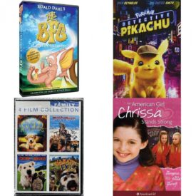 DVD Children's Movies 4 Pack Fun Gift Bundle: Roald Dahls The BFG Big Friendly Giant, Pokémon Detective Pikachu, 4 Movies: The Gold Retrievers - Chilly Dogs - Cop Dog - Karate Dog, An American Girl: Chrissa Stands Strong