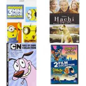 DVD Children's Movies 4 Pack Fun Gift Bundle: Minions: 3 Mini-Movie Collection, Hachi: A Dogs Tale, 4 Kid Favorites Cartoon Network Hall Of Fame, Vol. 1, Scooby-Doo and Batman