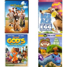 DVD Children's Movies 4 Pack Fun Gift Bundle: The Sandlot, Ice Age: The Great Egg-Scapade, Two by Two, Dinosaur Train: Big Big Big