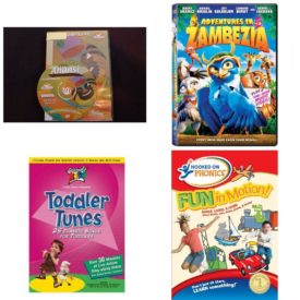 DVD Children's Movies 4 Pack Fun Gift Bundle: Anansi, Told by Denzel Washington, Rabbit Ears Storybook Collection, Adventures in Zambezia, Toddler Tunes, Hooked on Phonics: Fun in Motion