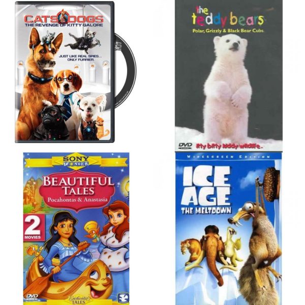 DVD Children's Movies 4 Pack Fun Gift Bundle: Cats & Dogs: The Revenge of Kitty Galore, Teddy Bears, Pocahontas & Anastasia, Ice Age: The Meltdown