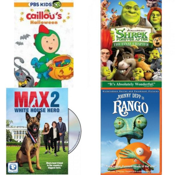 DVD Children's Movies 4 Pack Fun Gift Bundle: Caillou: Caillou's Halloween, Shrek Forever After the Final Chapter, Max 2: White House Hero, Rango