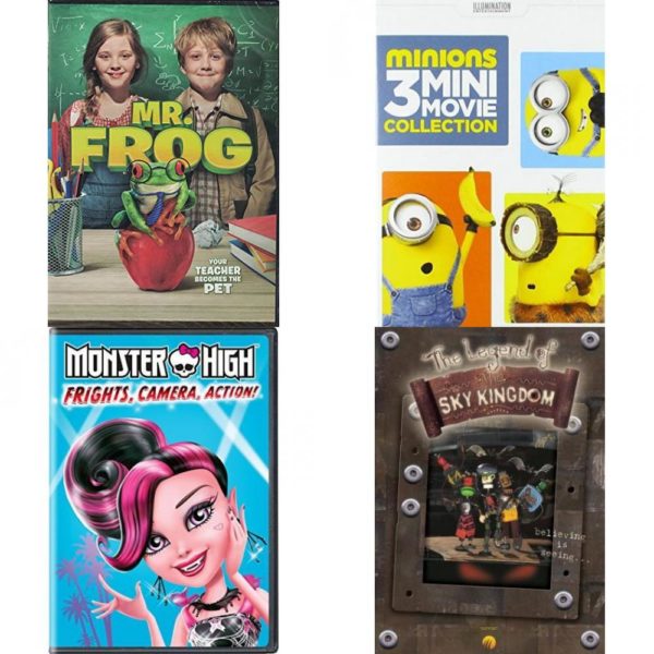 DVD Children's Movies 4 Pack Fun Gift Bundle: Mr. Frog, Minions: 3 Mini-Movie Collection, Monster High: Frights, Camera, Action!, The Legend of the Sky Kingdom